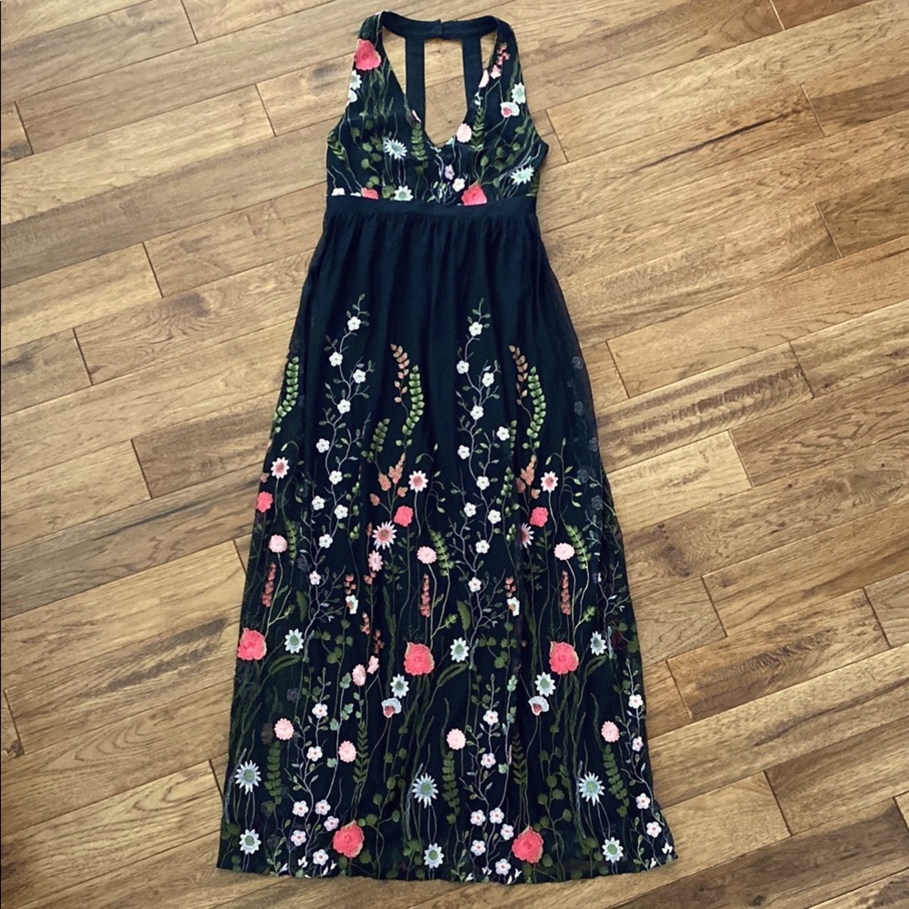 INC International Concepts Sheer Black and Pink Halter Maxi Dress